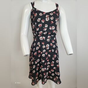Ya Los Angeles Dress Black W/ Floral Print Womens Size M
